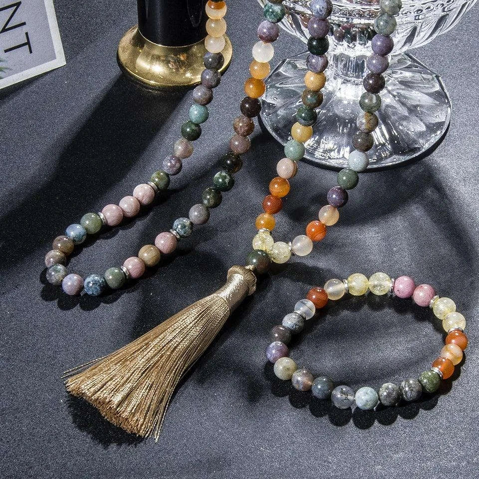 ✨ The "Prosperity Flow" Mala Set: Natural Citrine & Indian Onyx 108 Prayer Beads (Wealth & Strength)