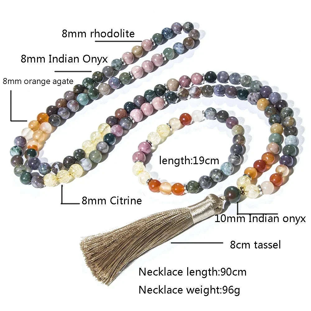 ✨ The "Prosperity Flow" Mala Set: Natural Citrine & Indian Onyx 108 Prayer Beads (Wealth & Strength)
