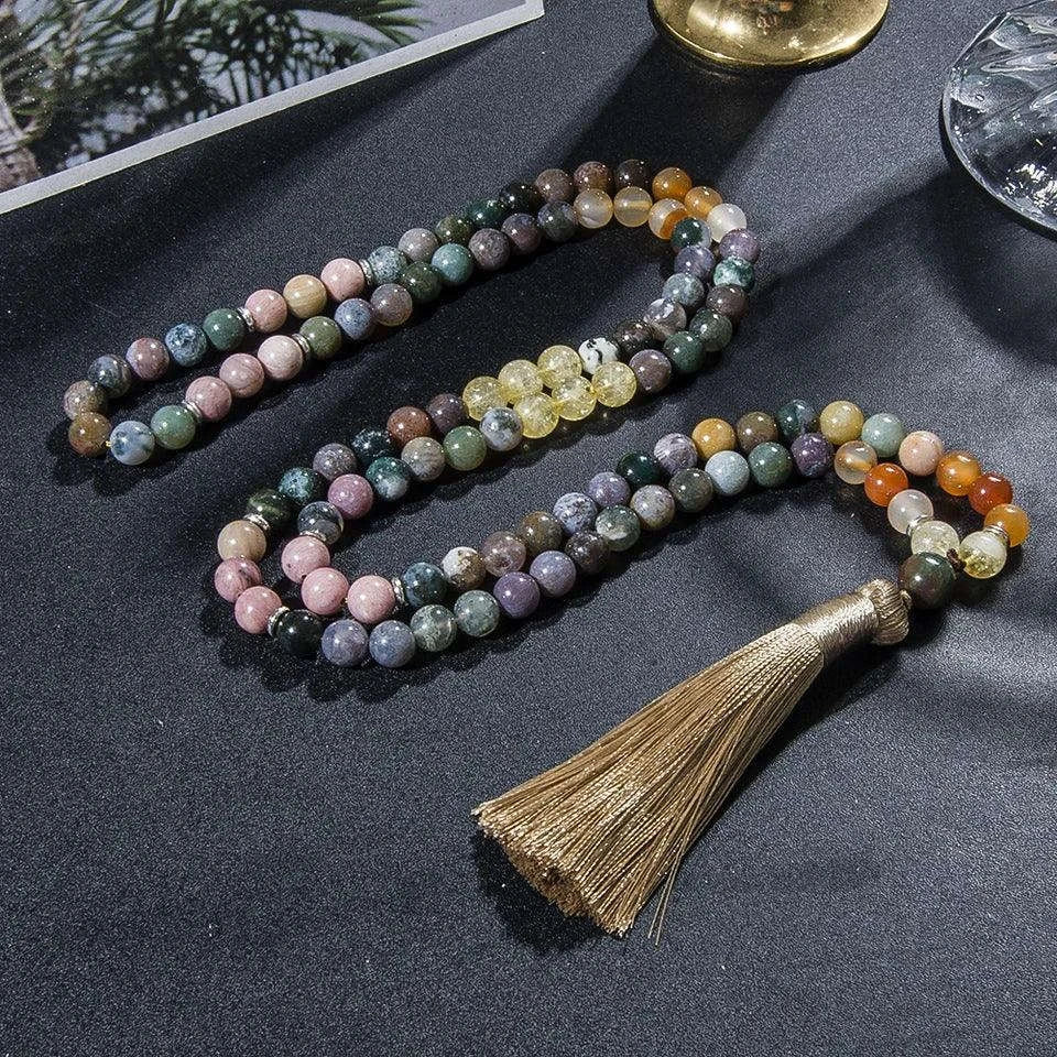 ✨ The "Prosperity Flow" Mala Set: Natural Citrine & Indian Onyx 108 Prayer Beads (Wealth & Strength)