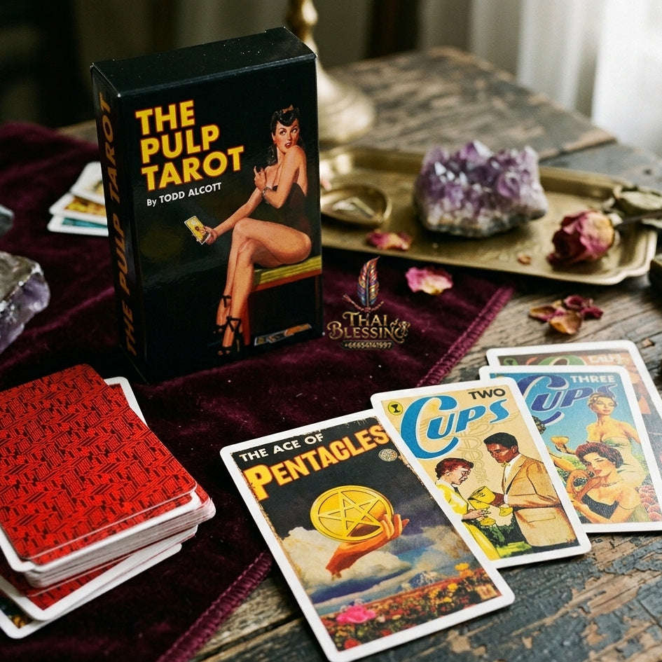 The Pulp Tarot Deck (78 Pcs Vintage Magazine Art Edition by Todd Alcott) - 12x7cm Mid-Century Pulp Fiction Style Cards with Guidebook for Intuitive Readings & Collectors Thai Blessing Co By RURUECHA