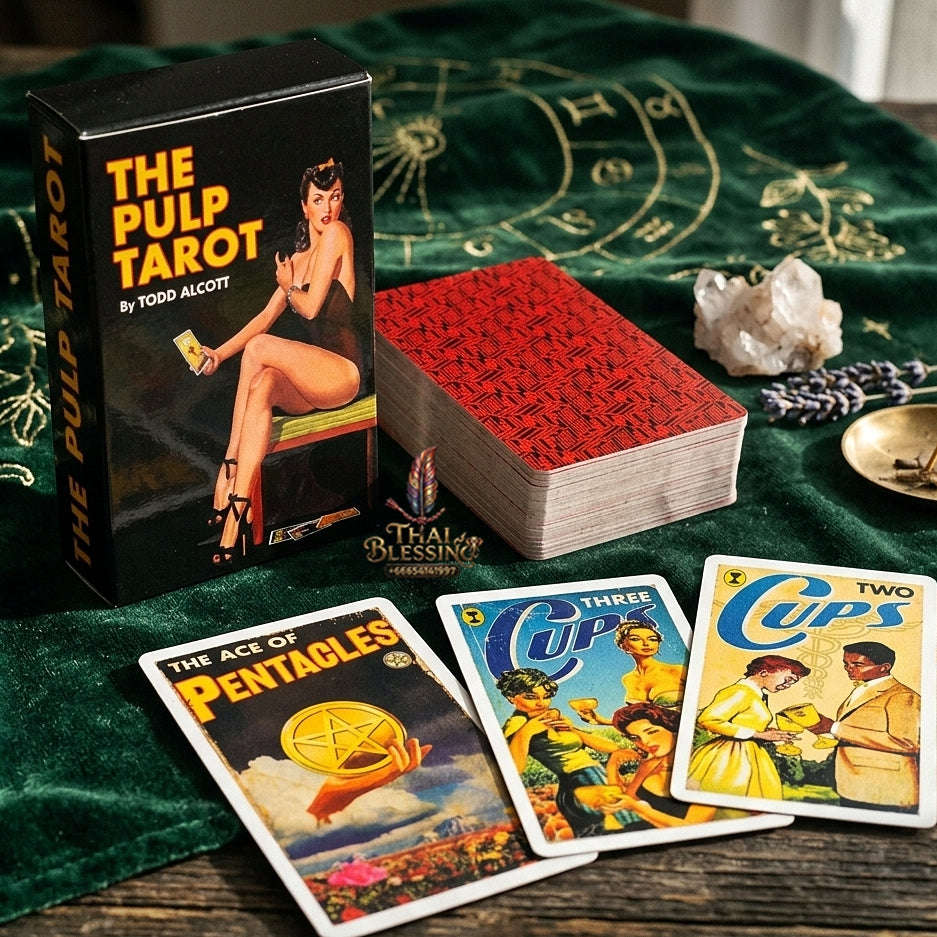 The Pulp Tarot Deck (78 Pcs Vintage Magazine Art Edition by Todd Alcott) - 12x7cm Mid-Century Pulp Fiction Style Cards with Guidebook for Intuitive Readings & Collectors Thai Blessing Co By RURUECHA