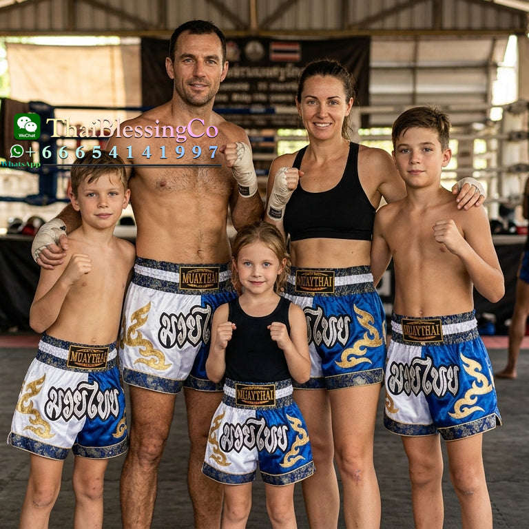 🥊 The Radiant Striker: Twotone Signature Muay Thai Shorts – Premium Vibrant Dual-Color Series, Ultra-Comfortable Stylish Boxing Trunks, Handcrafted High-Precision Export Grade for Adults and Kids (Muay Thai shorts, blue and white)