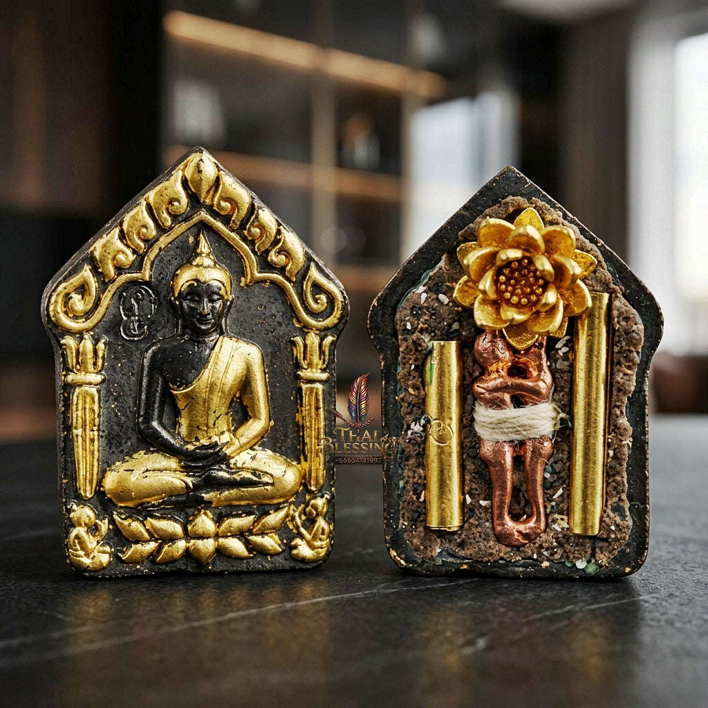 💥 THE RARE NORTHERN LANNA MINIATURE MASTERPIECE OF DIVINE GOLD-FOILED BRONZE & PHRAI SPIRIT ALLURE: THE KHRU BA NA SAMNAKSONG DOI I HUI KHUNPHAEN PHRAI MAE BUA THONG (SAMLIT & GOLD-FOILED MINI EDITION)! Thai Blessing Co By RURUECHA