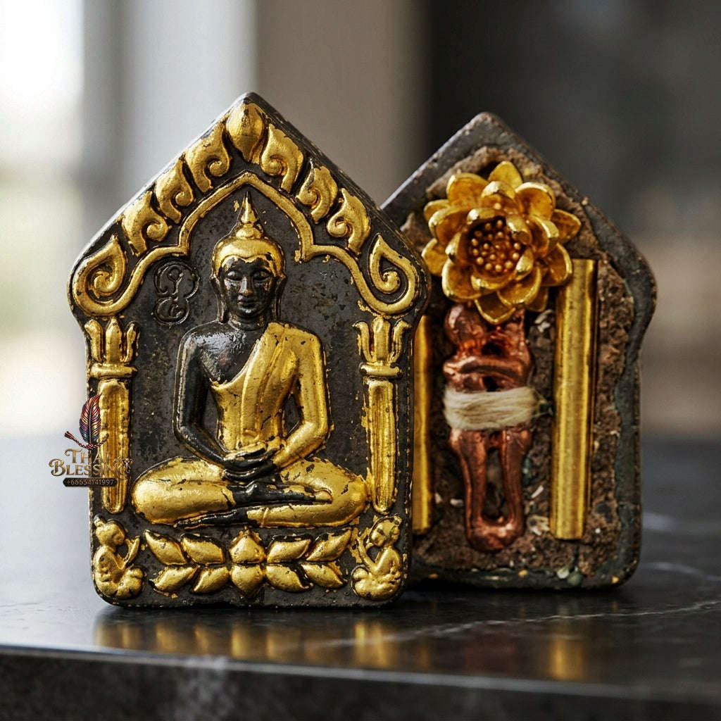 💥 THE RARE NORTHERN LANNA MINIATURE MASTERPIECE OF DIVINE GOLD-FOILED BRONZE & PHRAI SPIRIT ALLURE: THE KHRU BA NA SAMNAKSONG DOI I HUI KHUNPHAEN PHRAI MAE BUA THONG (SAMLIT & GOLD-FOILED MINI EDITION)! Thai Blessing Co By RURUECHA