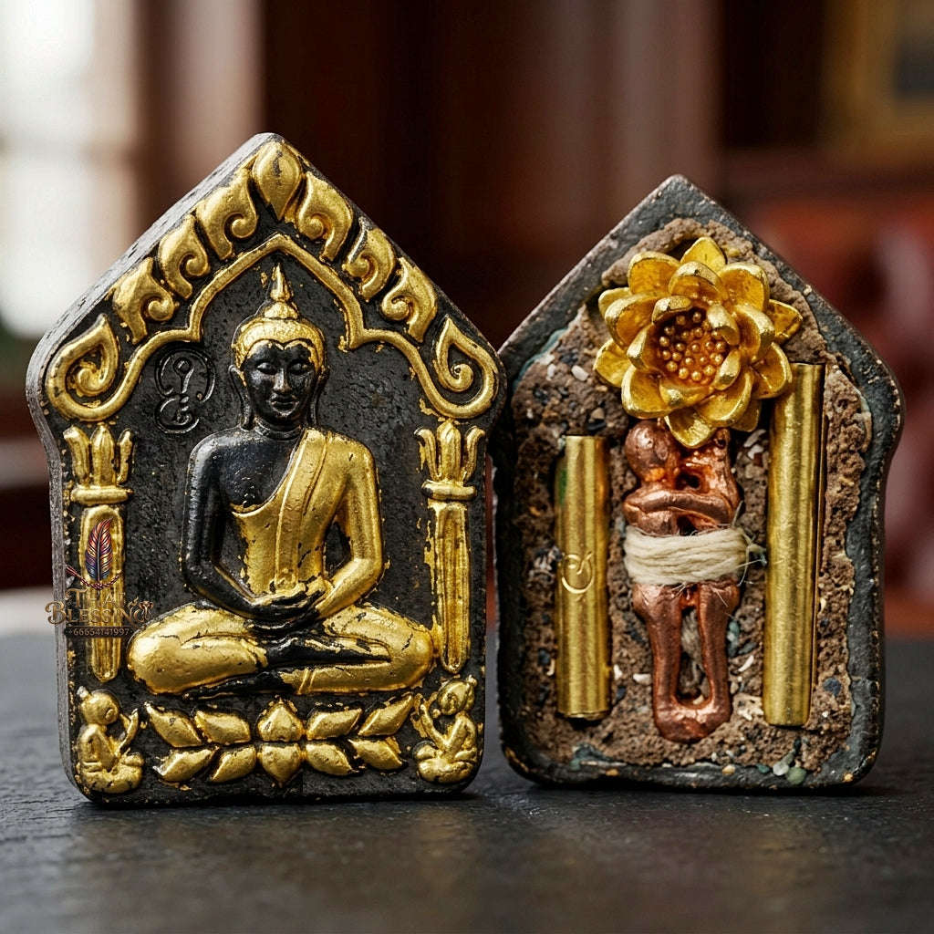 💥 THE RARE NORTHERN LANNA MINIATURE MASTERPIECE OF DIVINE GOLD-FOILED BRONZE & PHRAI SPIRIT ALLURE: THE KHRU BA NA SAMNAKSONG DOI I HUI KHUNPHAEN PHRAI MAE BUA THONG (SAMLIT & GOLD-FOILED MINI EDITION)! Thai Blessing Co By RURUECHA