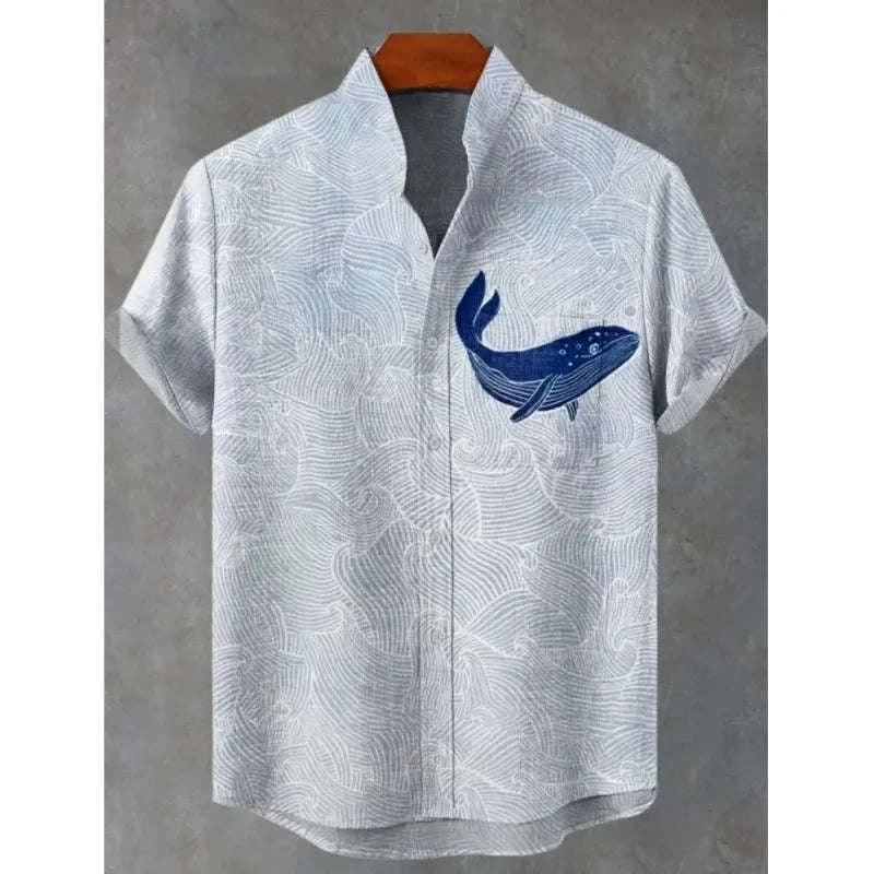 🌊 The Retro-Angler Heritage Shirt: Premium Men’s Vintage Fish-Print Casual Top – High-Definition Digital Print, Breathable Organic Cotton-Linen Blend, and Sophisticated Button-Down Short-Sleeve Silhouette