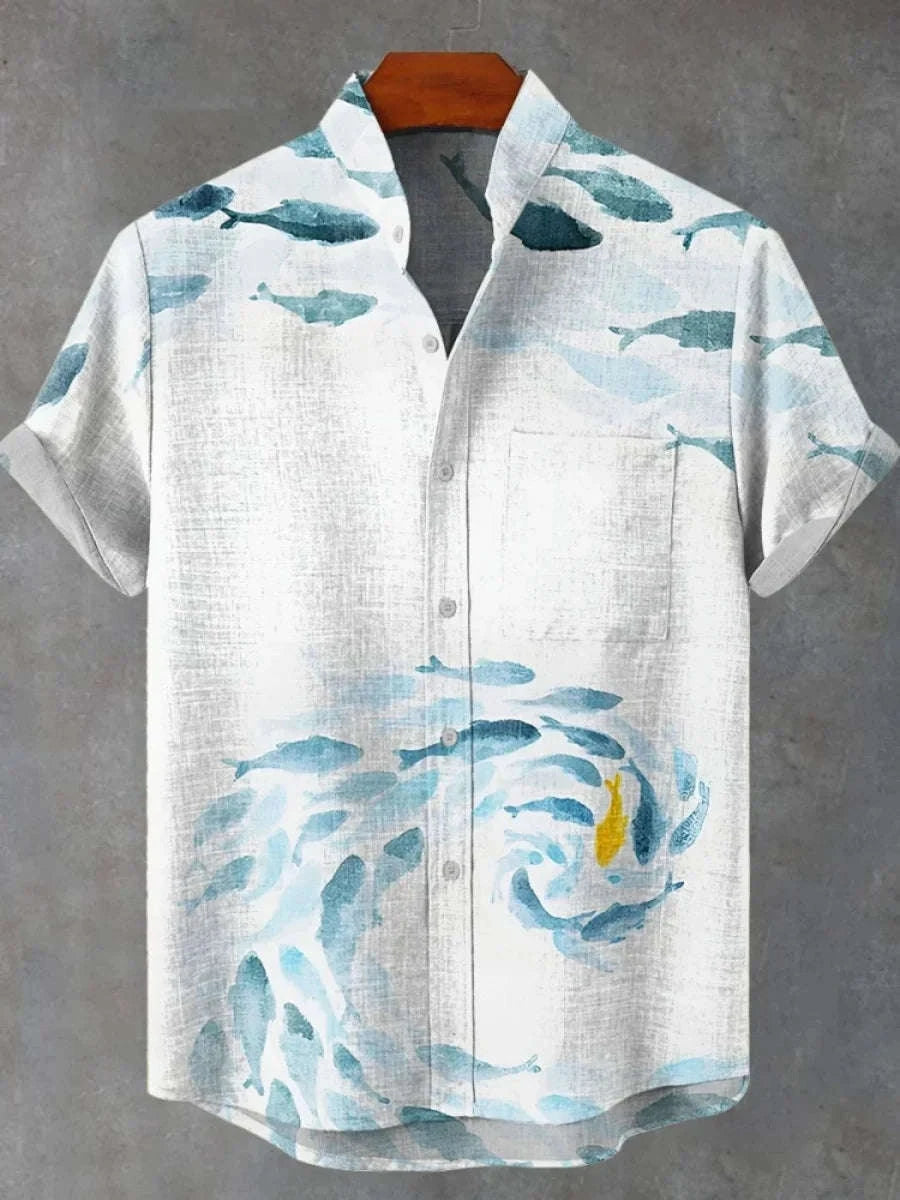 🌊 The Retro-Angler Heritage Shirt: Premium Men’s Vintage Fish-Print Casual Top – High-Definition Digital Print, Breathable Organic Cotton-Linen Blend, and Sophisticated Button-Down Short-Sleeve Silhouette SFQQQD785