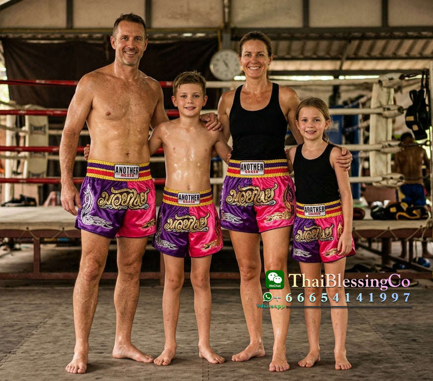 🥊 The Royal Striker: Authentic High-Quality Thailand Muay Thai Shorts – Premium Heavyweight Satin Boxing Trunks, Handcrafted Professional Grade for Adults and Kids, Stylish Performance Combat Wear Blue and black Muay Thai shorts (Pink and purple )