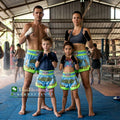 🥊 The Royal Striker: Authentic High-Quality Thailand Muay Thai Shorts – Premium Heavyweight Satin Boxing Trunks, Handcrafted Professional Grade for Adults and Kids, Stylish Performance Combat Wear Blue and black Muay Thai shorts