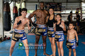 🥊 The Royal Striker: Authentic High-Quality Thailand Muay Thai Shorts – Premium Heavyweight Satin Boxing Trunks, Handcrafted Professional Grade for Adults and Kids, Stylish Performance Combat Wear Blue and black Muay Thai shorts