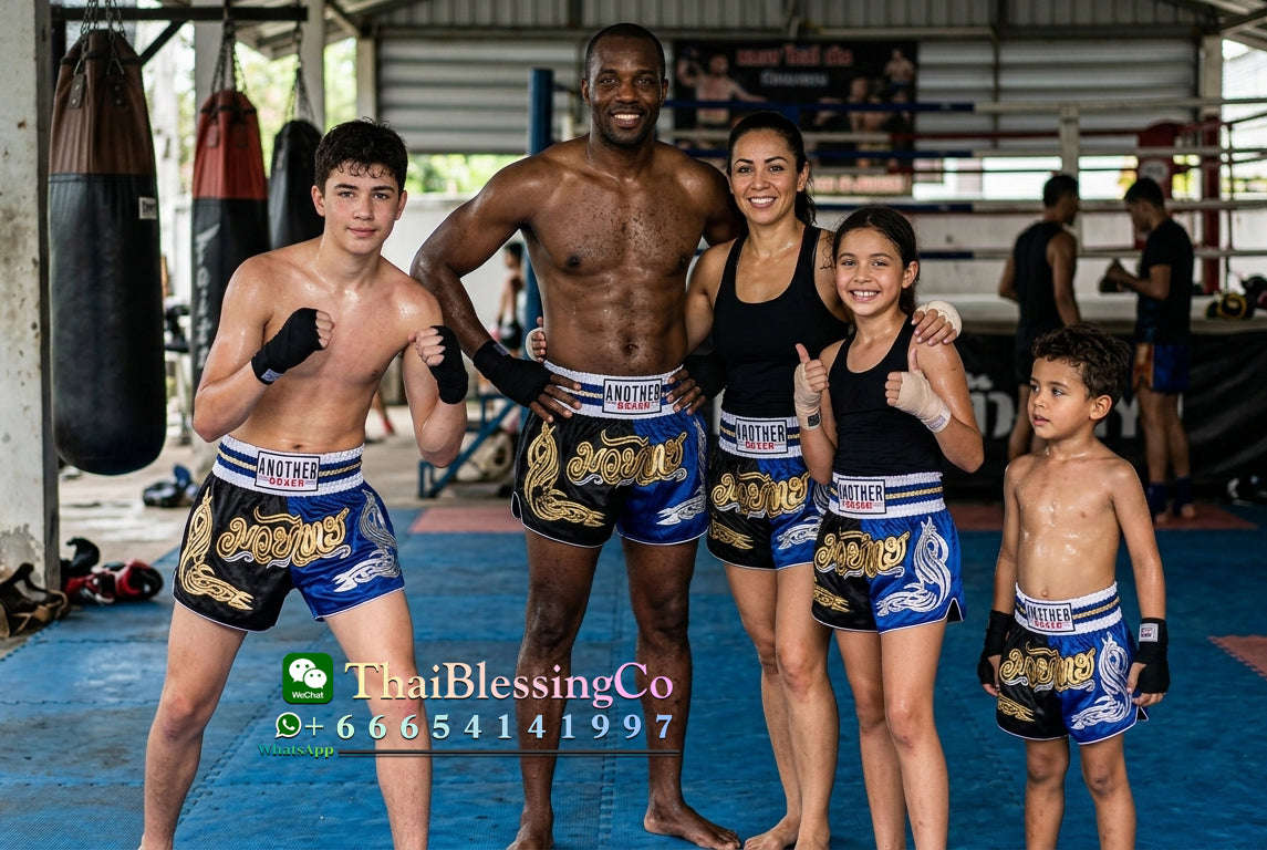 🥊 The Royal Striker: Authentic High-Quality Thailand Muay Thai Shorts – Premium Heavyweight Satin Boxing Trunks, Handcrafted Professional Grade for Adults and Kids, Stylish Performance Combat Wear Blue and black Muay Thai shorts