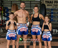 🥊 The Royal Striker: Authentic High-Quality Thailand Muay Thai Shorts – Premium Heavyweight Satin Boxing Trunks, Handcrafted Professional Grade for Adults and Kids, Stylish Performance Combat Wear Blue and black Muay Thai shorts