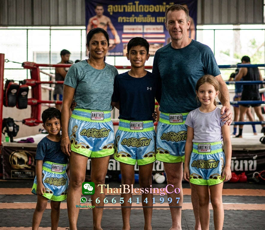 🥊 The Royal Striker: Authentic High-Quality Thailand Muay Thai Shorts – Premium Heavyweight Satin Boxing Trunks, Handcrafted Professional Grade for Adults and Kids, Stylish Performance Combat Wear Blue and black Muay Thai shorts