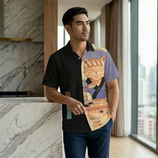 🐱⚔️The Samurai Neko Edition Premium Unisex 3D Printed Japanese Samurai Cat Shirt - High-Definition Bushido Feline Graphic Quick-Dry Hawaiian Beach Shirt, Breathable Urban-Streetwear Short-Sleeve Casual Apparel Thai Blessing Co By RURUECHA