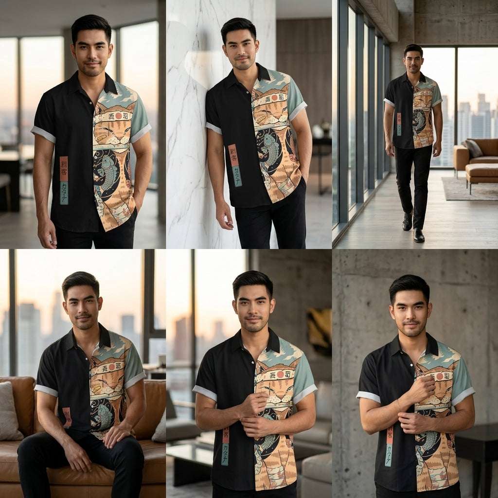🐱⚔️The Samurai Neko Edition Premium Unisex 3D Printed Japanese Samurai Cat Shirt - High-Definition Bushido Feline Graphic Quick-Dry Hawaiian Beach Shirt, Breathable Urban-Streetwear Short-Sleeve Casual Apparel Thai Blessing Co By RURUECHA