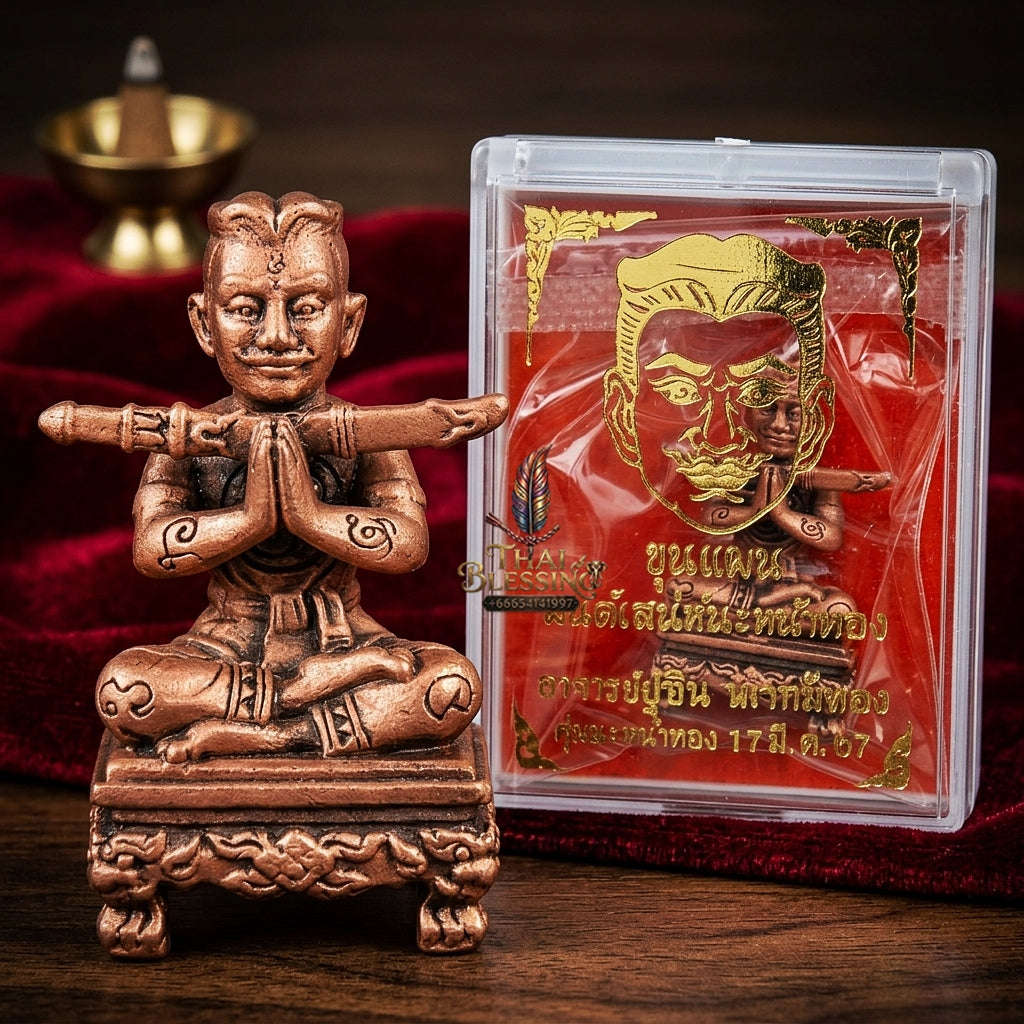 💥 THE SATIN-FINISH BRASS MASTERPIECE OF ANTIQUE SOVEREIGNTY: THE ACHAN SUBIN THONG THIP ROM SATIN KHUN PHAEN!  Sacred "Khun Phaen Mon Saneh Na Na Thong (Antique Satin-Finish Khun Phaen) Thai Blessing Co By RURUECHA