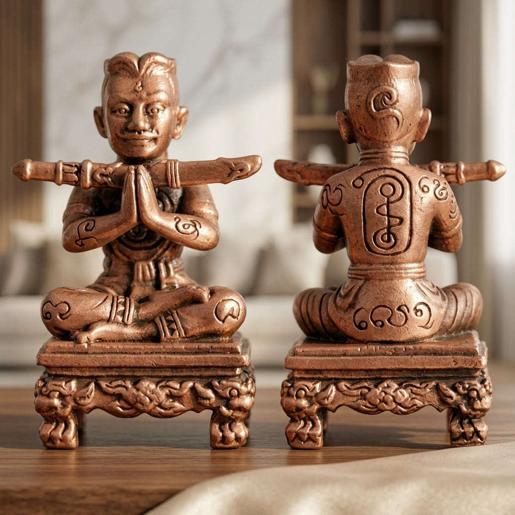 💥 THE SATIN-FINISH BRASS MASTERPIECE OF ANTIQUE SOVEREIGNTY: THE ACHAN SUBIN THONG THIP ROM SATIN KHUN PHAEN!  Sacred "Khun Phaen Mon Saneh Na Na Thong (Antique Satin-Finish Khun Phaen) Thai Blessing Co By RURUECHA