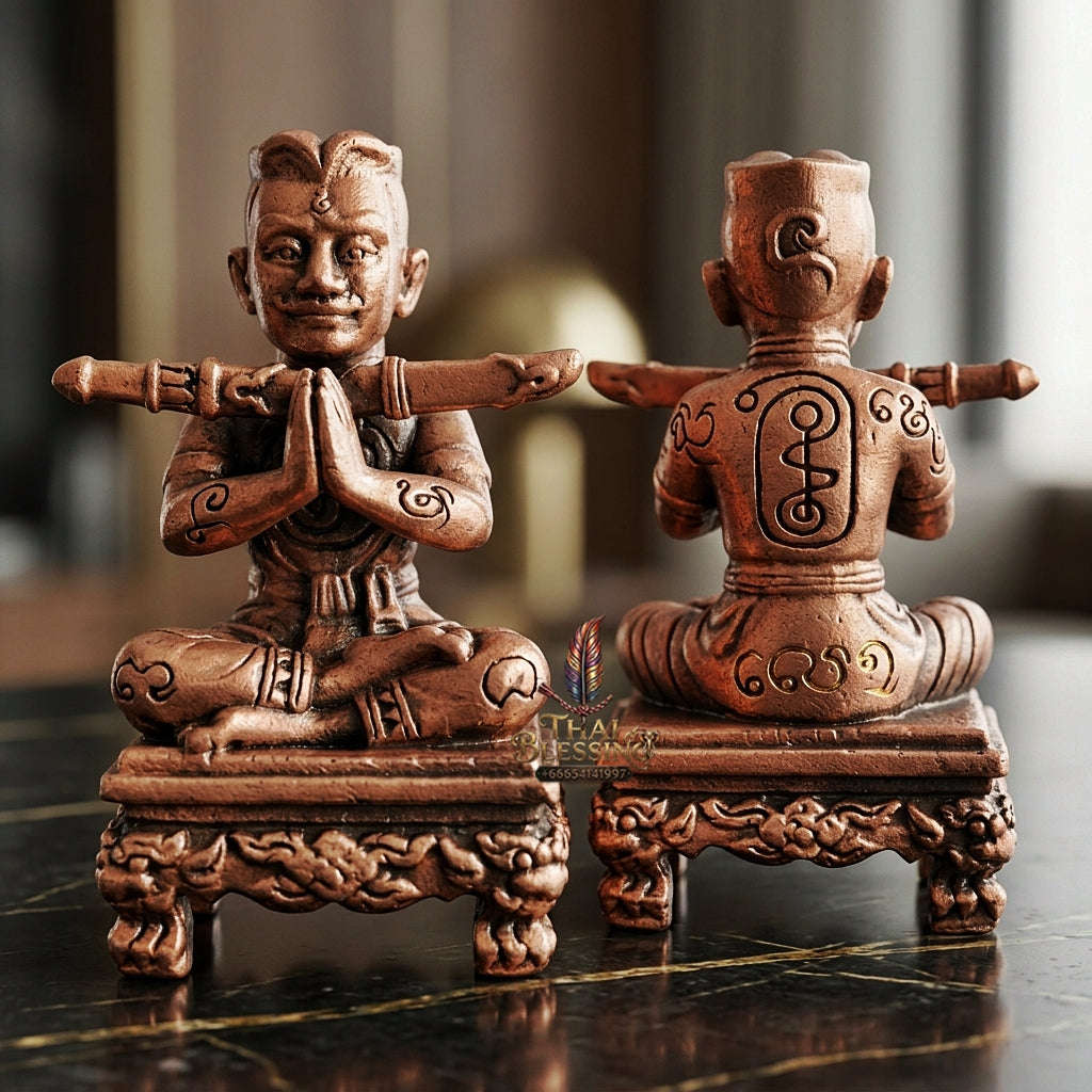 💥 THE SATIN-FINISH BRASS MASTERPIECE OF ANTIQUE SOVEREIGNTY: THE ACHAN SUBIN THONG THIP ROM SATIN KHUN PHAEN!  Sacred "Khun Phaen Mon Saneh Na Na Thong (Antique Satin-Finish Khun Phaen) Thai Blessing Co By RURUECHA