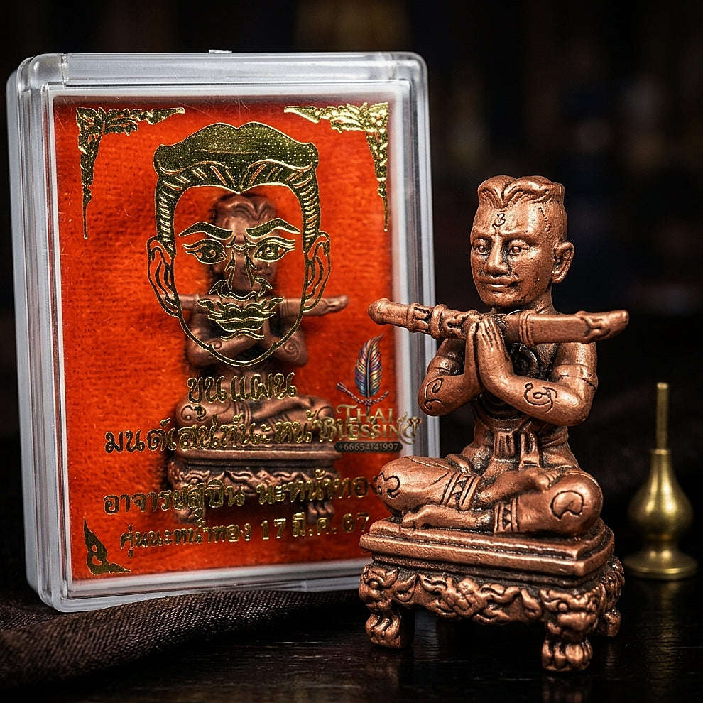 💥 THE SATIN-FINISH BRASS MASTERPIECE OF ANTIQUE SOVEREIGNTY: THE ACHAN SUBIN THONG THIP ROM SATIN KHUN PHAEN!  Sacred "Khun Phaen Mon Saneh Na Na Thong (Antique Satin-Finish Khun Phaen) Thai Blessing Co By RURUECHA
