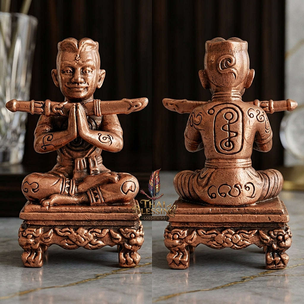 💥 THE SATIN-FINISH BRASS MASTERPIECE OF ANTIQUE SOVEREIGNTY: THE ACHAN SUBIN THONG THIP ROM SATIN KHUN PHAEN!  Sacred "Khun Phaen Mon Saneh Na Na Thong (Antique Satin-Finish Khun Phaen) Thai Blessing Co By RURUECHA