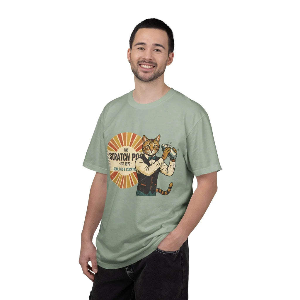The Scratch Pub Shirt, Cat Bartender Tee, Retro Cocktail T-Shirt, Vintage Sunburst Bar Graphic, Mixologist Gift, Cat Lover