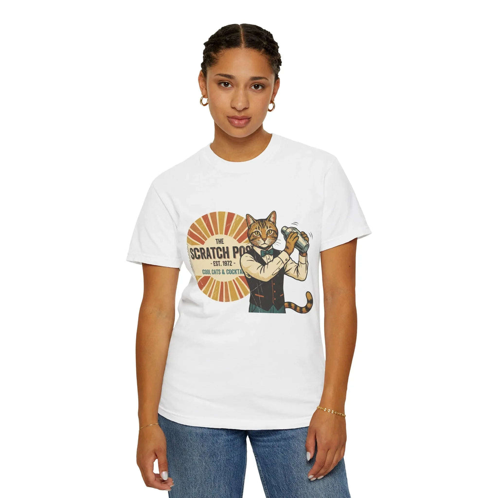 The Scratch Pub Shirt, Cat Bartender Tee, Retro Cocktail T-Shirt, Vintage Sunburst Bar Graphic, Mixologist Gift, Cat Lover
