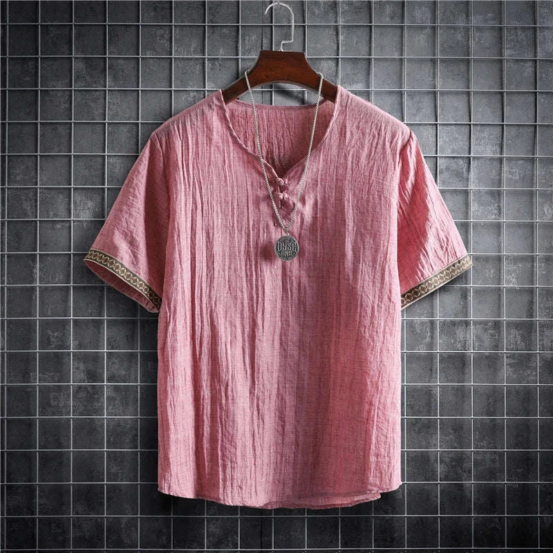 ✨ The Seoul Minimalist: Premium Men’s Plus Size Hawaiian Shirt (M-5XL) – Ultra-Lightweight Solid Color Fabric, Korean "Clean Fit" Aesthetic, and Breathable Short-Sleeve Casual Button-Down Pink Blouse for Men