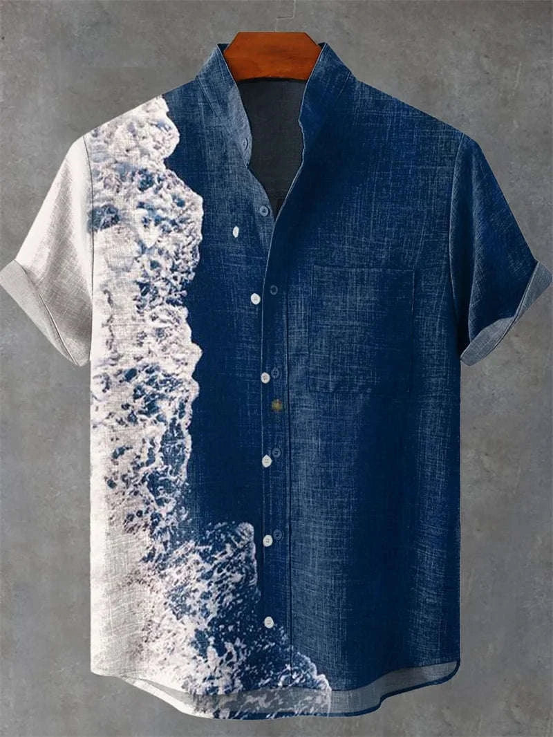 🐍 The Serpent & Solstice Art Edition: Premium Men’s Organic Linen Shirt – High-Definition Snake & Sacred Tree Illustration, Vintage Sun Graphic, Breathable Short-Sleeve Casual Button-Down FX846