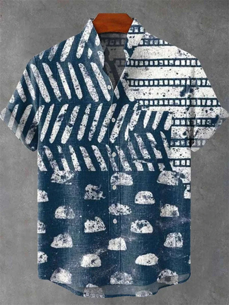 🐍 The Serpent & Solstice Art Edition: Premium Men’s Organic Linen Shirt – High-Definition Snake & Sacred Tree Illustration, Vintage Sun Graphic, Breathable Short-Sleeve Casual Button-Down FX843