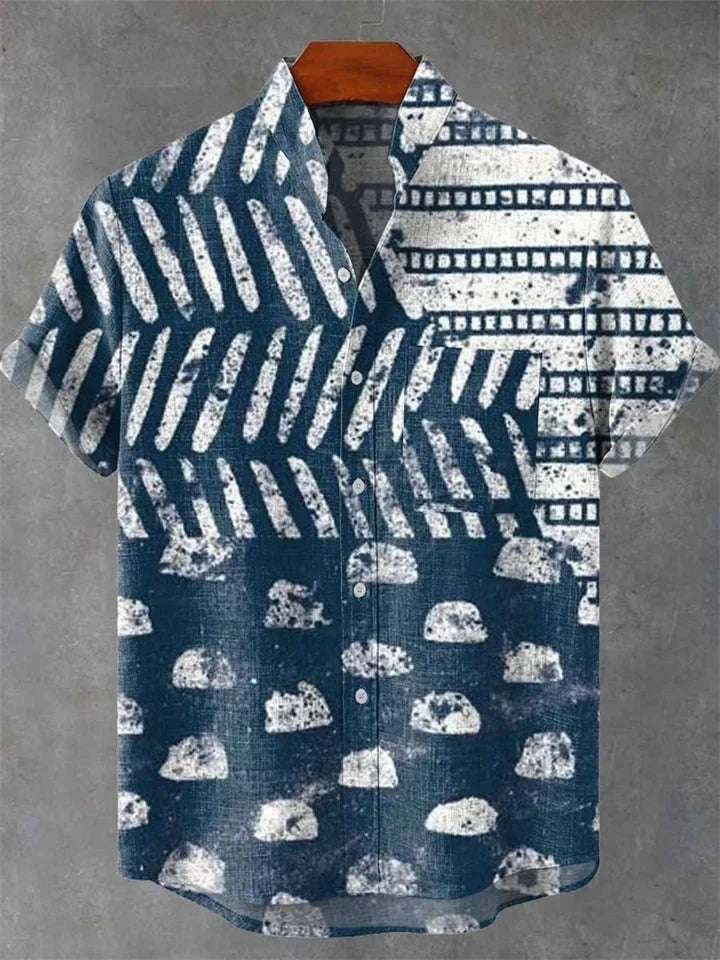 🐍 The Serpent & Solstice Art Edition: Premium Men’s Organic Linen Shirt – High-Definition Snake & Sacred Tree Illustration, Vintage Sun Graphic, Breathable Short-Sleeve Casual Button-Down