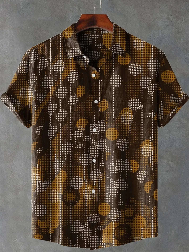 🐍 The Serpent & Solstice Art Edition: Premium Men’s Organic Linen Shirt – High-Definition Snake & Sacred Tree Illustration, Vintage Sun Graphic, Breathable Short-Sleeve Casual Button-Down FX8416