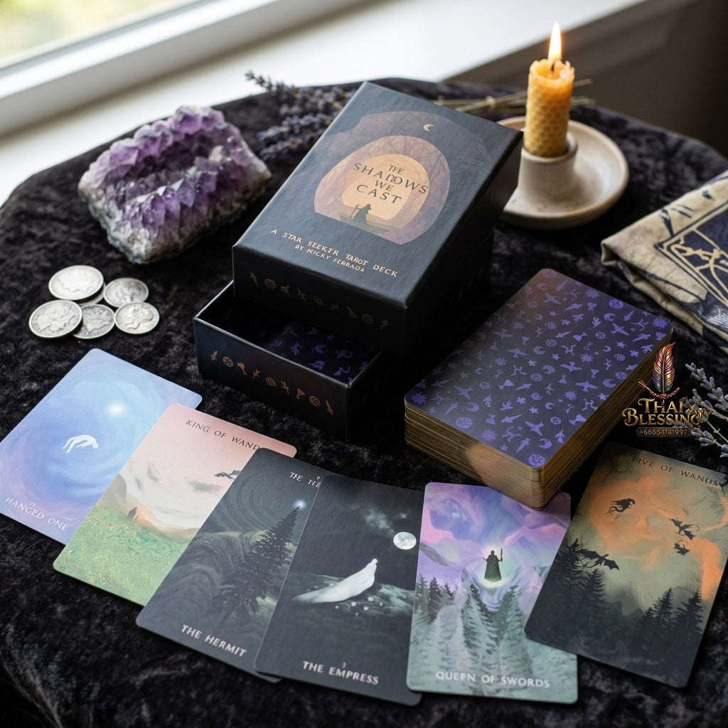 ✨ "The Shadows We Cast" Star Seeker Tarot Deck in Rigid Box: Atmospheric & Mystical 79-Card Set for Intuitive Readings Thai Blessing Co By RURUECHA
