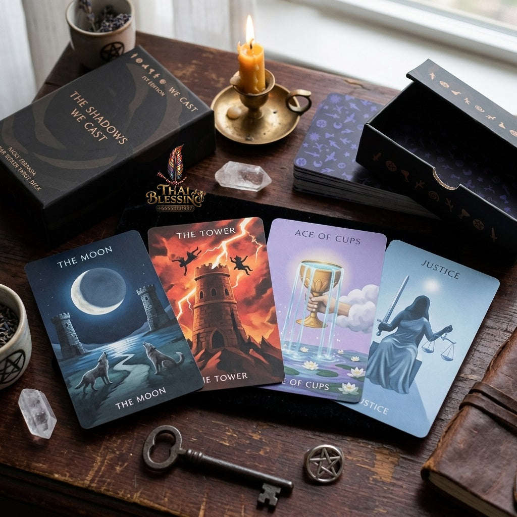 ✨ "The Shadows We Cast" Star Seeker Tarot Deck in Rigid Box: Atmospheric & Mystical 79-Card Set for Intuitive Readings Thai Blessing Co By RURUECHA