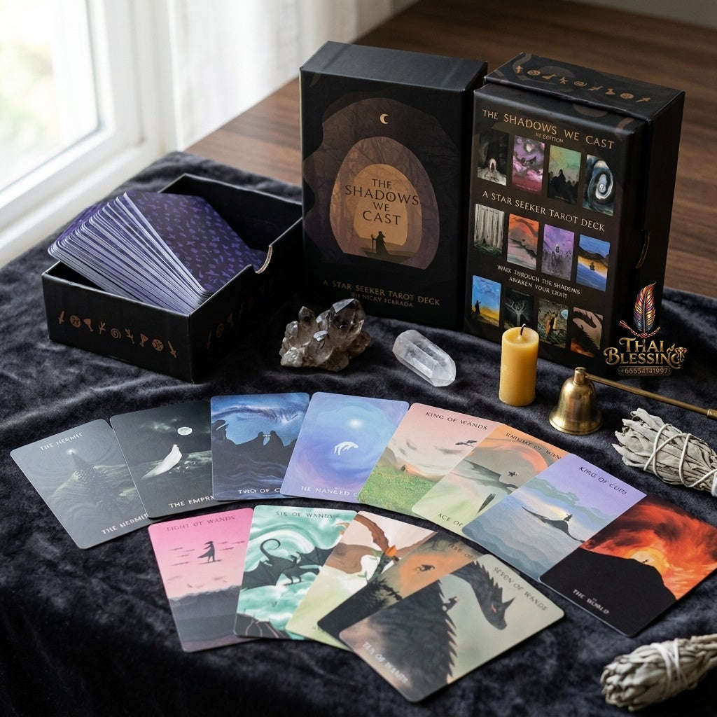✨ "The Shadows We Cast" Star Seeker Tarot Deck in Rigid Box: Atmospheric & Mystical 79-Card Set for Intuitive Readings Thai Blessing Co By RURUECHA