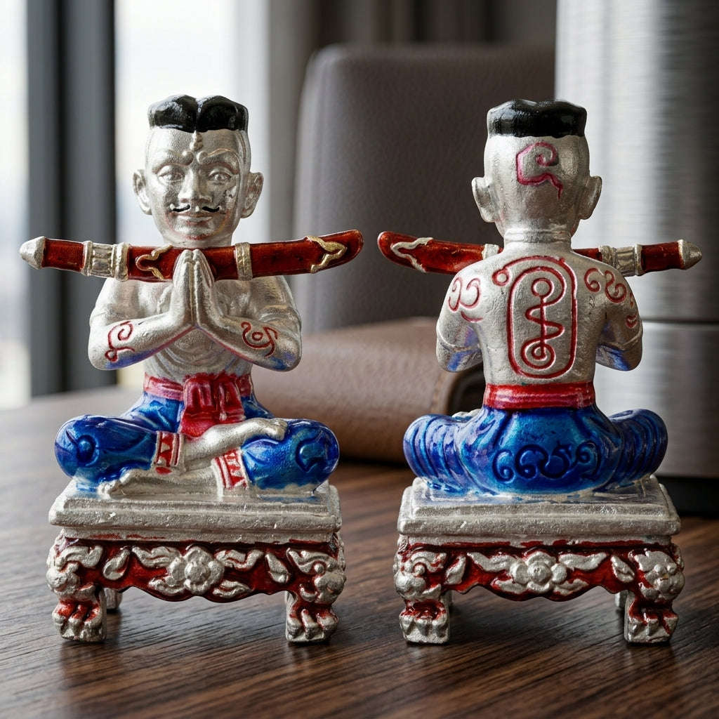 💥 THE SILVER MASTERPIECE OF MOONLIT CHARM & DIVINE GRACE: THE ACHAN SUBIN SILVER-PLATED NA NA THONG KHUN PHAEN!  Sacred "Khun Phaen Mon Saneh Na Na Thong (Silver-Face Silver-Mask Khun Phaen) Thai Blessing Co By RURUECHA