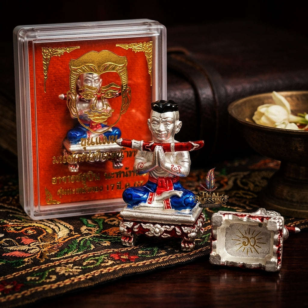 💥 THE SILVER MASTERPIECE OF MOONLIT CHARM & DIVINE GRACE: THE ACHAN SUBIN SILVER-PLATED NA NA THONG KHUN PHAEN!  Sacred "Khun Phaen Mon Saneh Na Na Thong (Silver-Face Silver-Mask Khun Phaen) Thai Blessing Co By RURUECHA