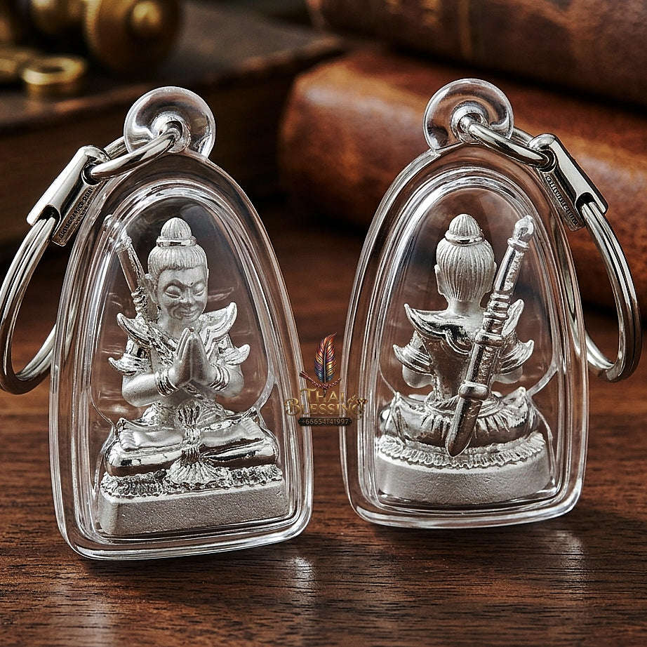 💥 THE SILVER-PLATED PHRAI-POWDER MASTERPIECE OF NECROMANTIC SEDUCTION: THE KRU BA NUEA RITH SILVER-PLATED PHRAI KHUN PHAEN!  Sacred "Khun Phaen Saen Arkhom Thai Blessing Co By RURUECHA