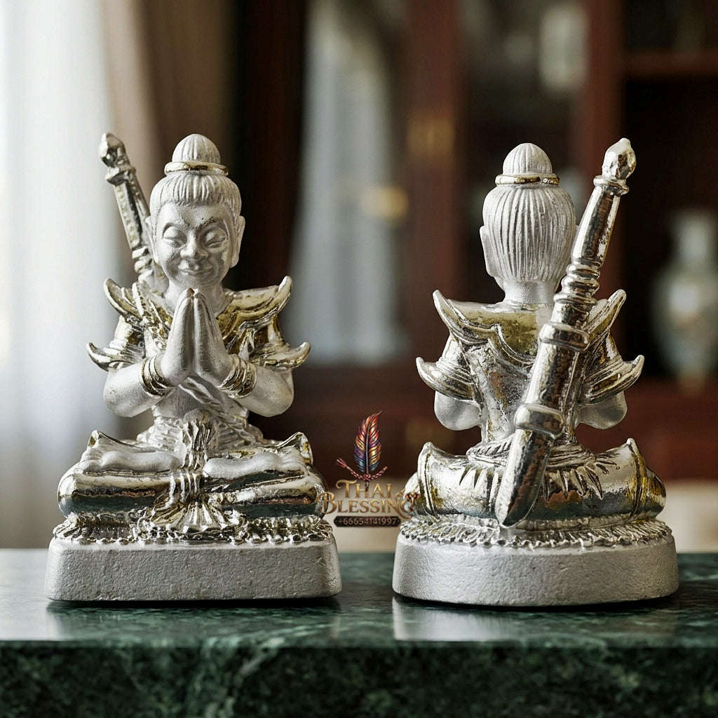 💥 THE SILVER-PLATED PHRAI-POWDER MASTERPIECE OF NECROMANTIC SEDUCTION: THE KRU BA NUEA RITH SILVER-PLATED PHRAI KHUN PHAEN!  Sacred "Khun Phaen Saen Arkhom Thai Blessing Co By RURUECHA