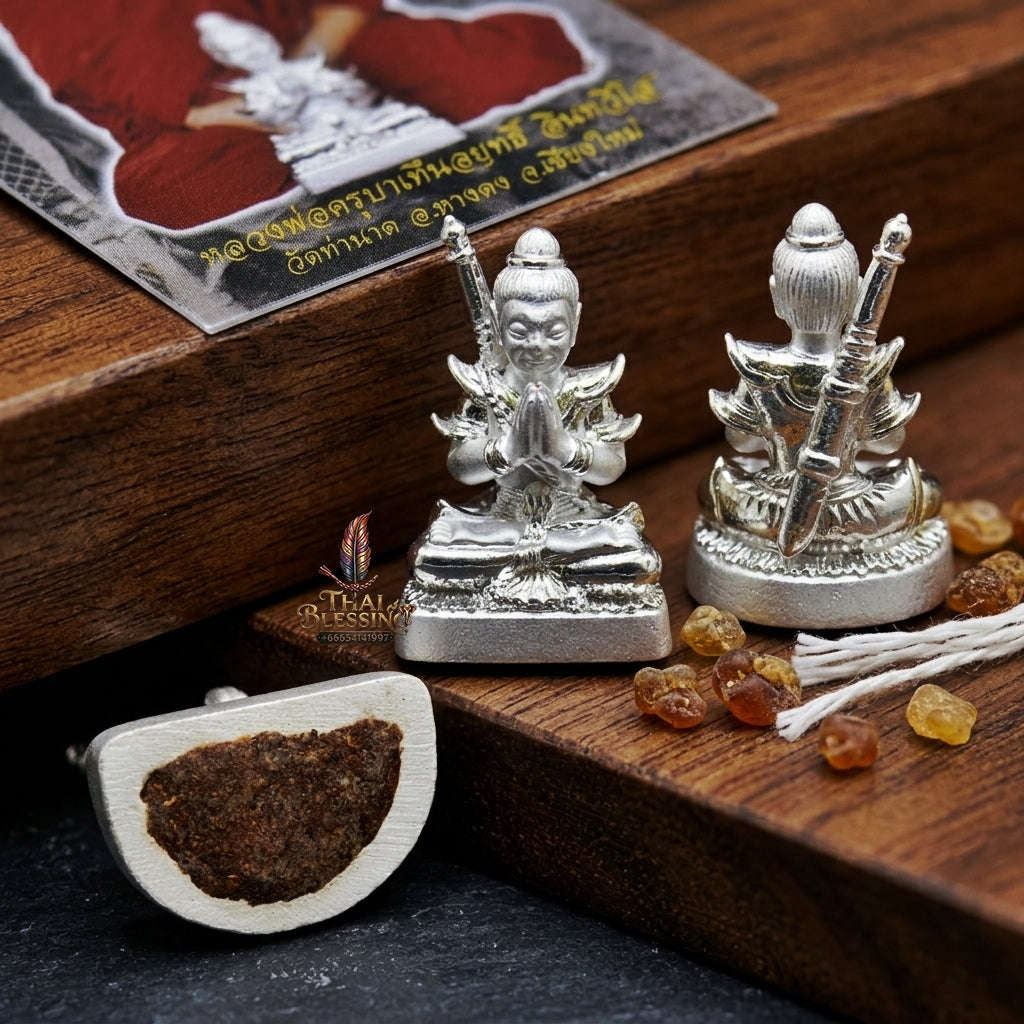 💥 THE SILVER-PLATED PHRAI-POWDER MASTERPIECE OF NECROMANTIC SEDUCTION: THE KRU BA NUEA RITH SILVER-PLATED PHRAI KHUN PHAEN!  Sacred "Khun Phaen Saen Arkhom Thai Blessing Co By RURUECHA