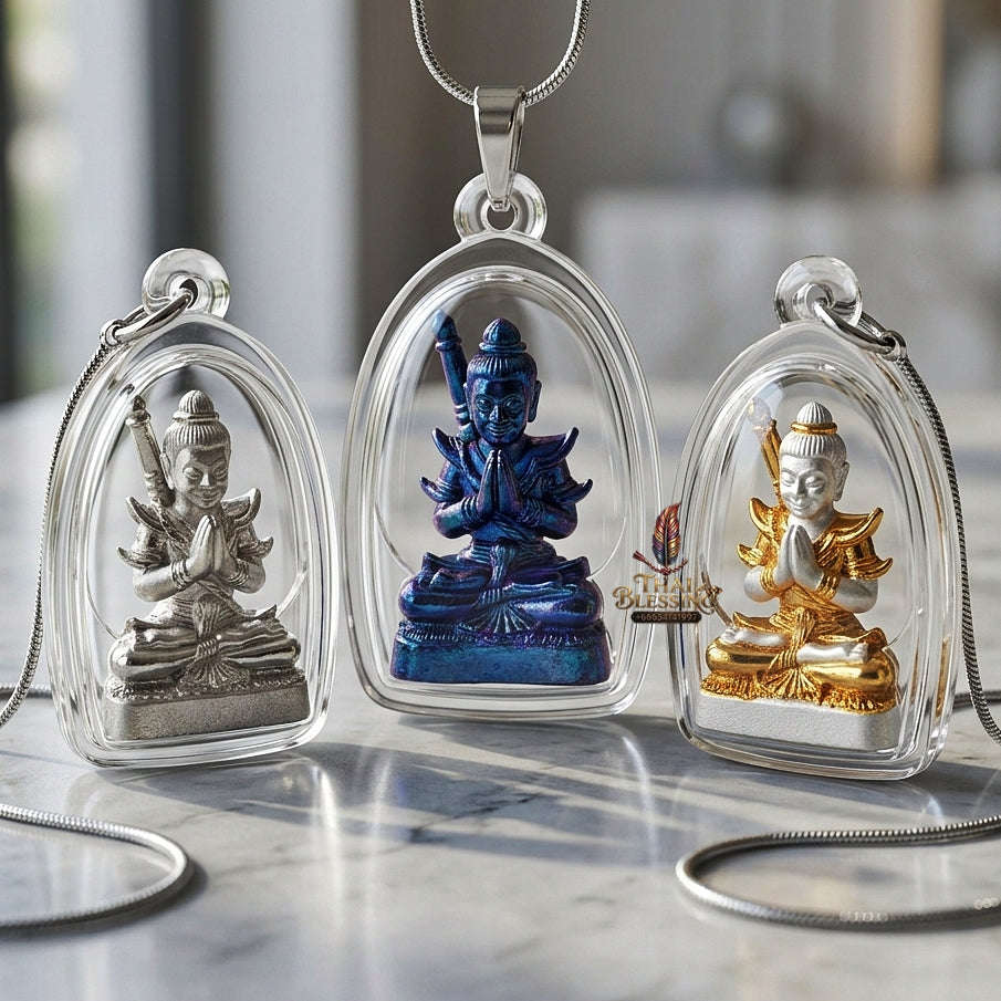 💥 THE SILVER-PLATED PHRAI-POWDER MASTERPIECE OF NECROMANTIC SEDUCTION: THE KRU BA NUEA RITH SILVER-PLATED PHRAI KHUN PHAEN!  Sacred "Khun Phaen Saen Arkhom Thai Blessing Co By RURUECHA