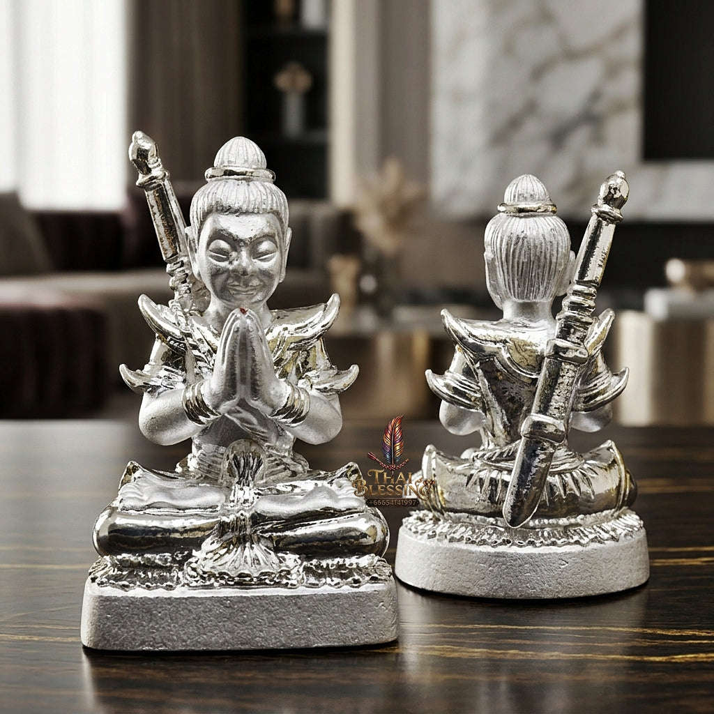 💥 THE SILVER-PLATED PHRAI-POWDER MASTERPIECE OF NECROMANTIC SEDUCTION: THE KRU BA NUEA RITH SILVER-PLATED PHRAI KHUN PHAEN!  Sacred "Khun Phaen Saen Arkhom Thai Blessing Co By RURUECHA