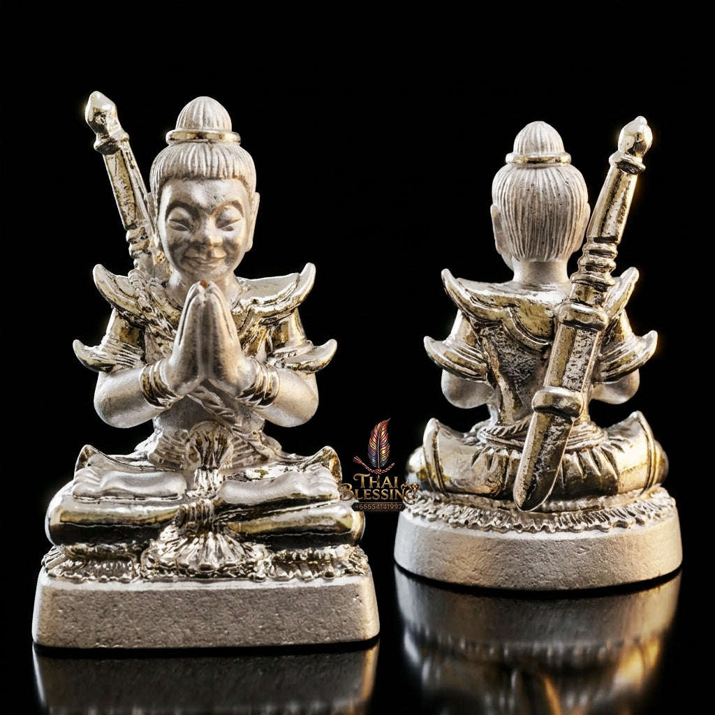 💥 THE SILVER-PLATED PHRAI-POWDER MASTERPIECE OF NECROMANTIC SEDUCTION: THE KRU BA NUEA RITH SILVER-PLATED PHRAI KHUN PHAEN!  Sacred "Khun Phaen Saen Arkhom Thai Blessing Co By RURUECHA