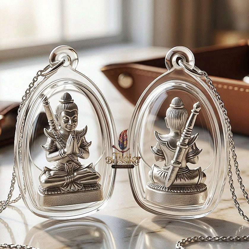 💥 THE SILVER-PLATED PHRAI-POWDER MASTERPIECE OF NECROMANTIC SEDUCTION: THE KRU BA NUEA RITH SILVER-PLATED PHRAI KHUN PHAEN!  Sacred "Khun Phaen Saen Arkhom Thai Blessing Co By RURUECHA