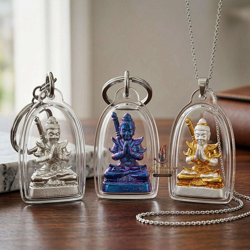 💥 THE SILVER-PLATED PHRAI-POWDER MASTERPIECE OF NECROMANTIC SEDUCTION: THE KRU BA NUEA RITH SILVER-PLATED PHRAI KHUN PHAEN!  Sacred "Khun Phaen Saen Arkhom Thai Blessing Co By RURUECHA