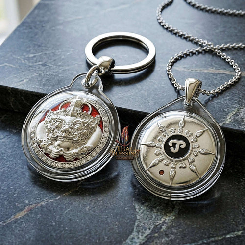 💥 THE SOVEREIGN ENAMELED SILVER BUTTON OF SUPREME RAHU ECLIPSE & PROTECTION: THE PICHAI SOMBAT!  Sacred "Met Kradum Phra Rahu Phichai Sombat Thai Blessing Co By RURUECHA