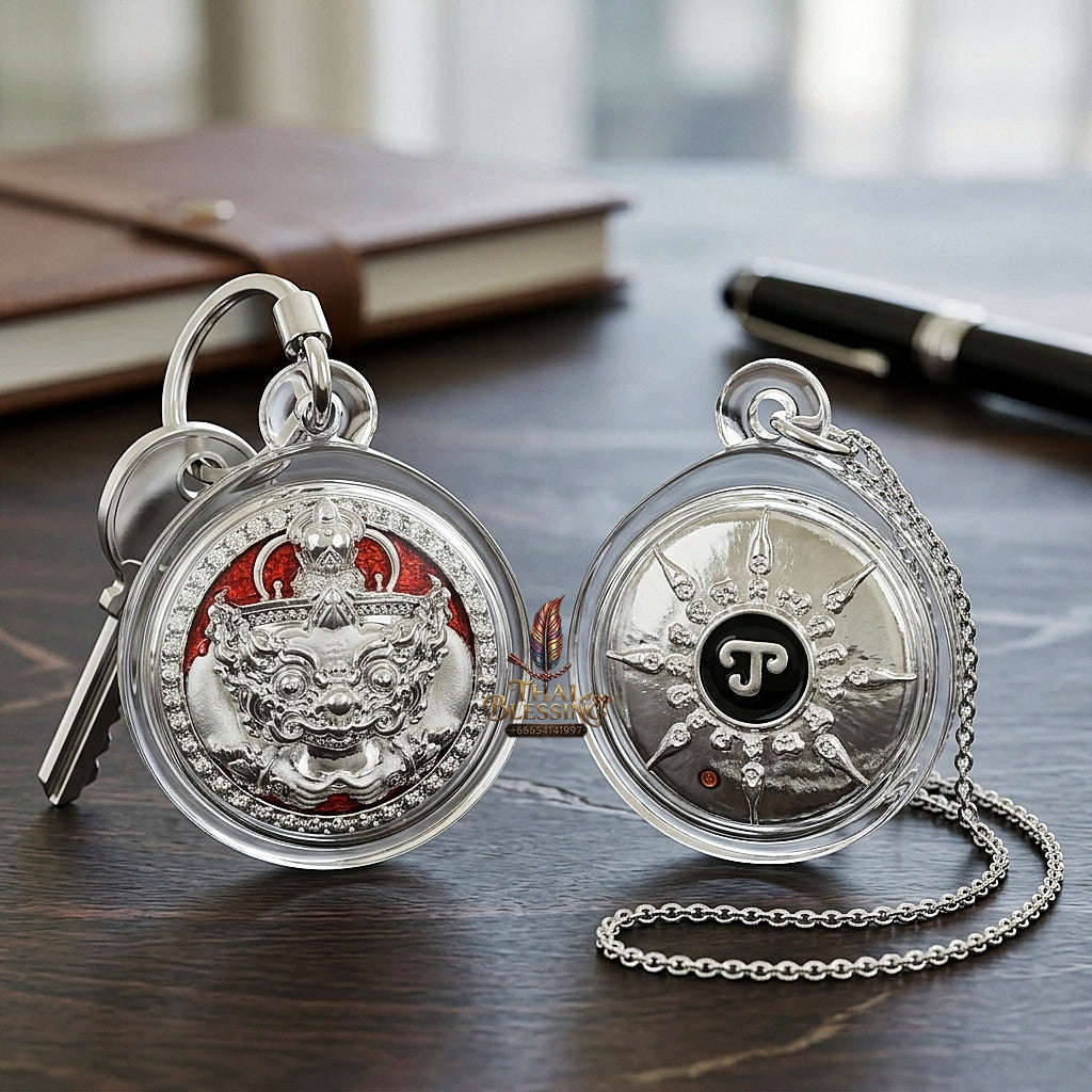 💥 THE SOVEREIGN ENAMELED SILVER BUTTON OF SUPREME RAHU ECLIPSE & PROTECTION: THE PICHAI SOMBAT!  Sacred "Met Kradum Phra Rahu Phichai Sombat Thai Blessing Co By RURUECHA