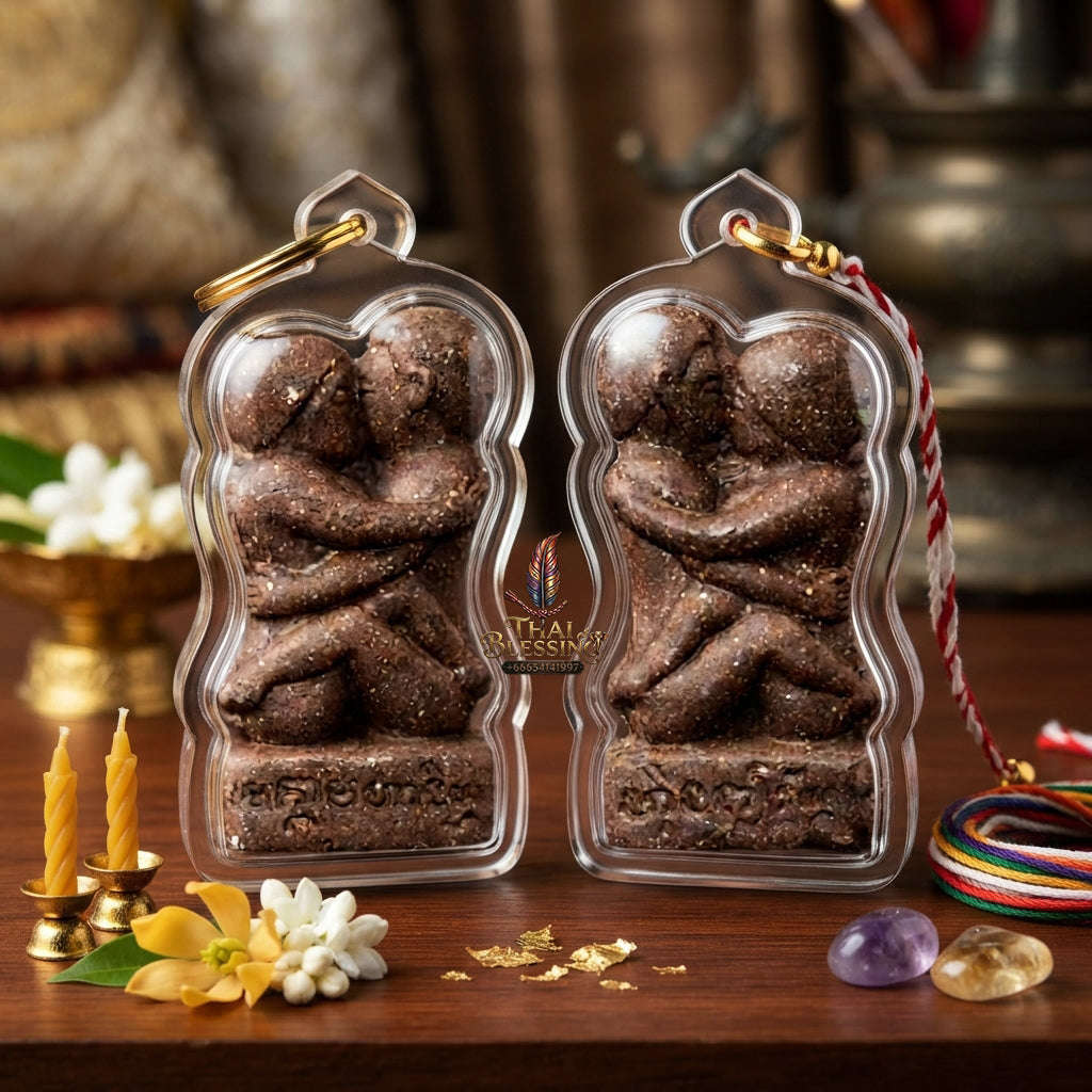 ✨ [The Sovereign of Absolute Allure] Sacred "Inn Khu Maha Saneh Leh Roi Rak" (The Pair of Lovers - 100 Secrets of Charm) – Ultra-Potent Sacred Powder (Brown Edition) – Master-Blessed by Luang Pu Singh, Wat Ban Pa Tabaeng (2015) Thai Blessing Co