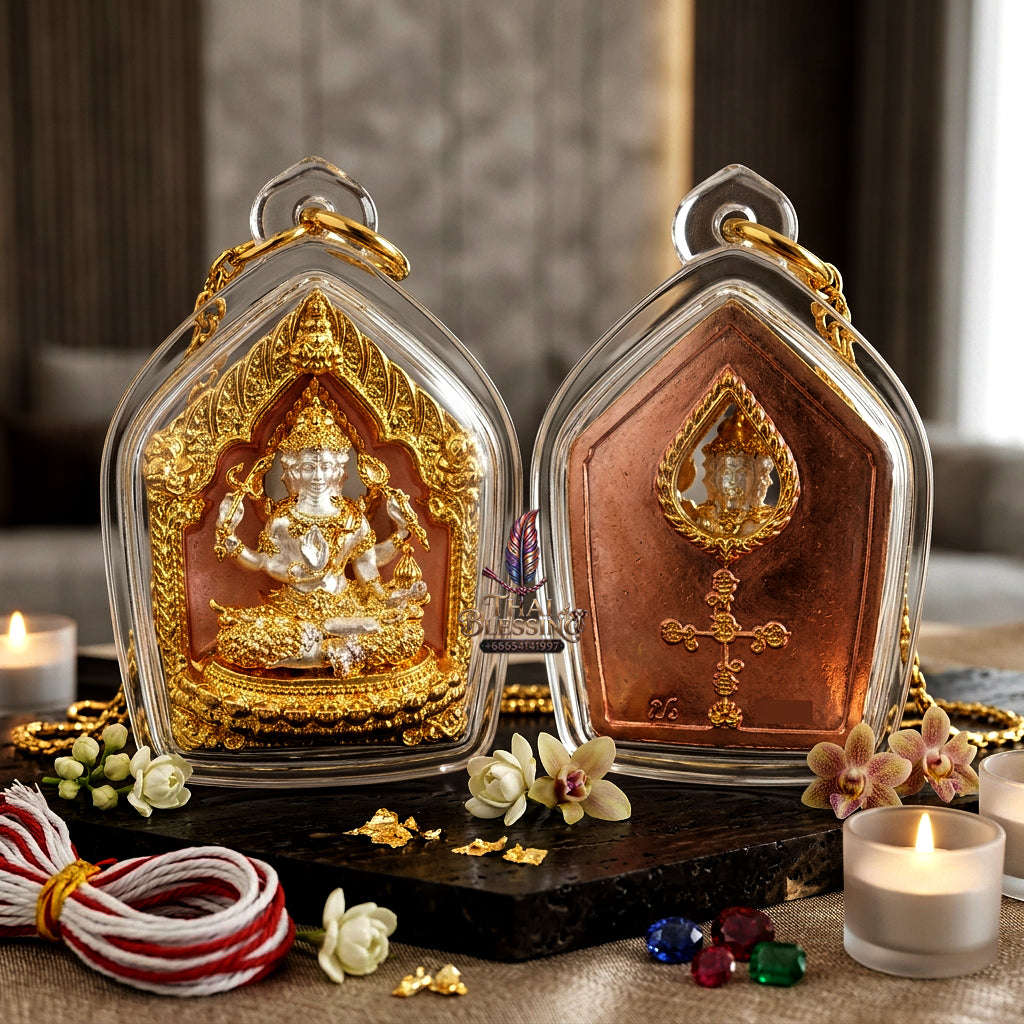 ✨ [The Sovereign of Celestial Creation: The 2026 Master-Edition] Sacred "Phra Phrom Erawan" (The Brahma of the Four Directions) – Miniature Loyl-Ong (Statue-Style) – Special "3K Finish" (Tri-Tone Gold/Silver/Bronze) on Sacred Bronze Thai