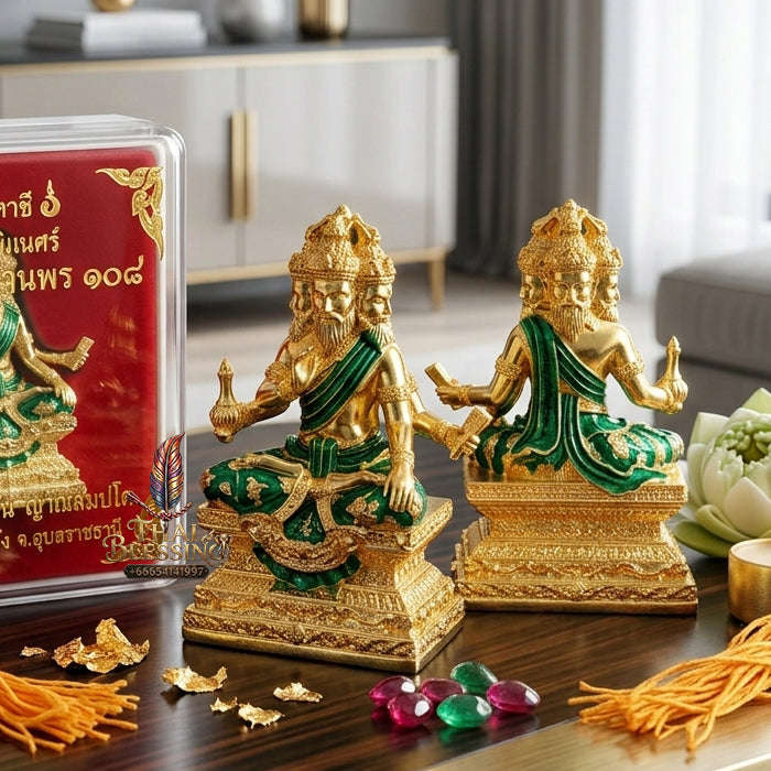 ✨ [The Sovereign of Divine Benediction: The 2026 Master-Edition] Sacred "Pu Ruesi Phrommaet" (Ruesi of Brahma-Wisdom) – Special "Pu Prathan Phon 108" (Grandfather Grants 108 Blessings) Edition – Gold-Plated Bronze with Emerald-Green Enamel Thai