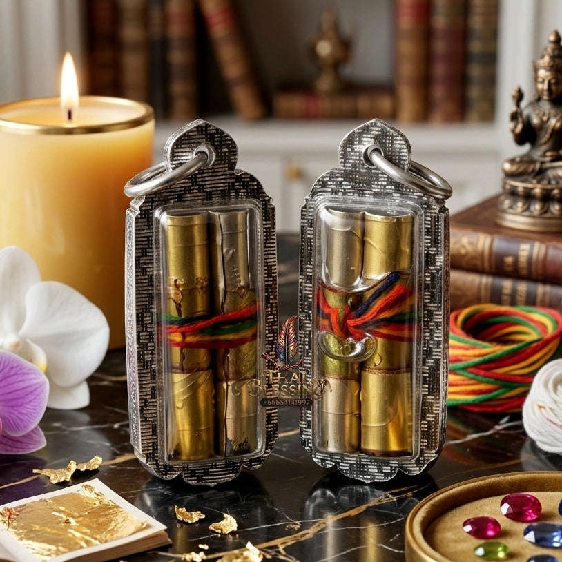 ✨ [The Sovereign of Heart-Binding Attraction: The 2018 Master-Edition] Sacred "Takrut Na Ok Taek Koo" (The Dual-Heart Binding Spell) – Special "Twin-Action" Matrix (Gold & Silver Takruts) – Encased in "Dok Thong" (Golden Flower) Attraction Oil
